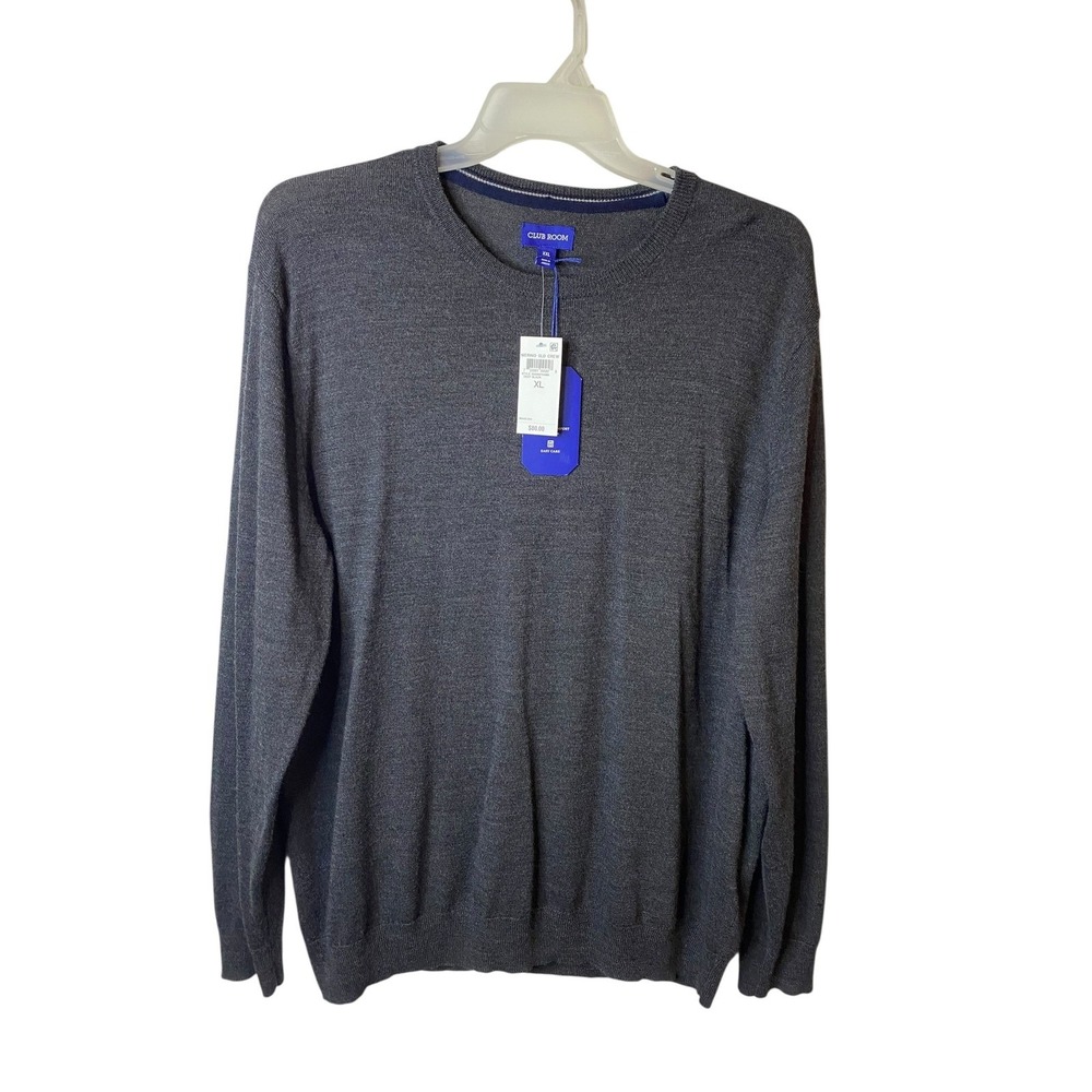 Club Room Mens Merino Wool Crewneck Sweater Gray Pullover Size XXL 2XL NWT New